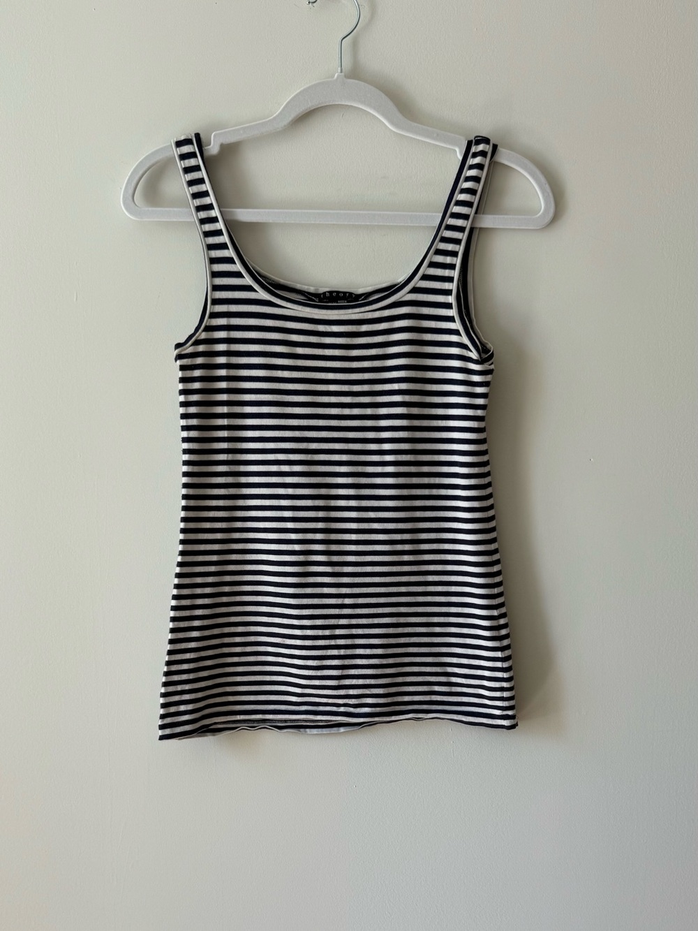 Theory Navy White Striped Tank Top | Ribbed Cotton | Size M
